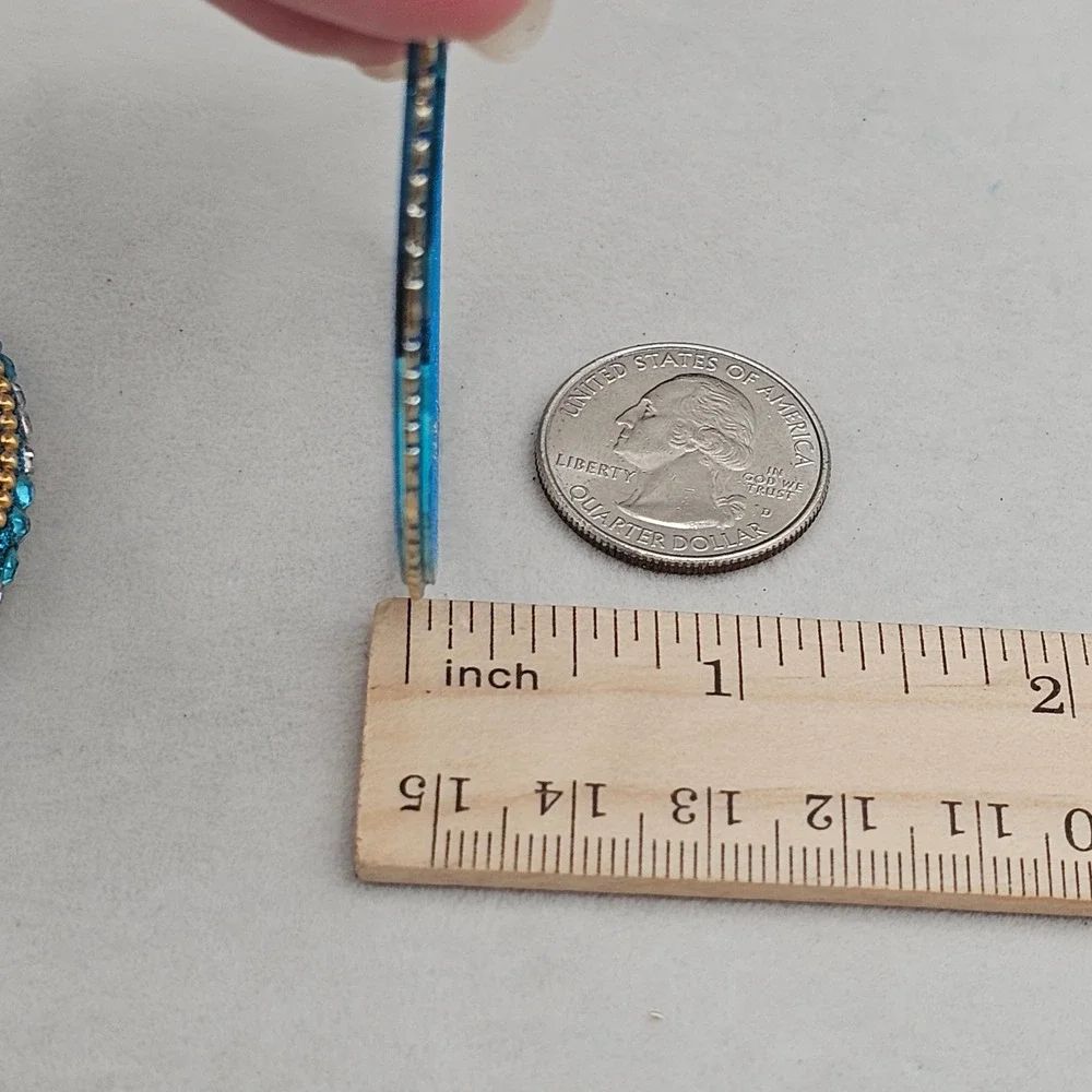 Rhinestone Bangle Bracelet + 1 Accent Bangle 2 Stackable Blue Teal Gold Tone